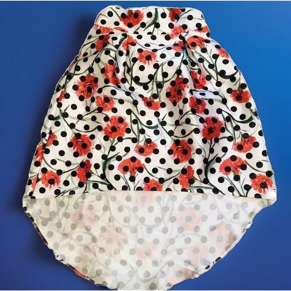 Floral Hi-Low Skirt Womans S Polka Dot Pleated Sash Ribbon Bow Country Chic Ark - Picture 1 of 8